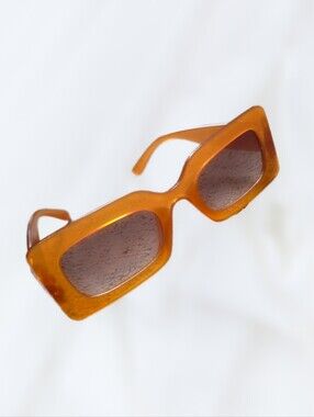 Retro 90s Thick Rectangle Sunglasses Amber Orange